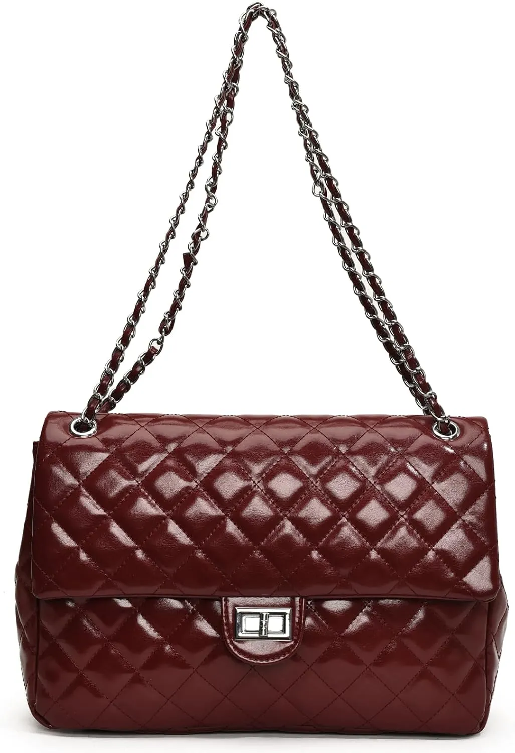 Eslcorri Crossbody Purses for Women Quilted Shoulder Bag Medium Chain Purse Trendy Ladies Handbag PU Leather Pocketbooks