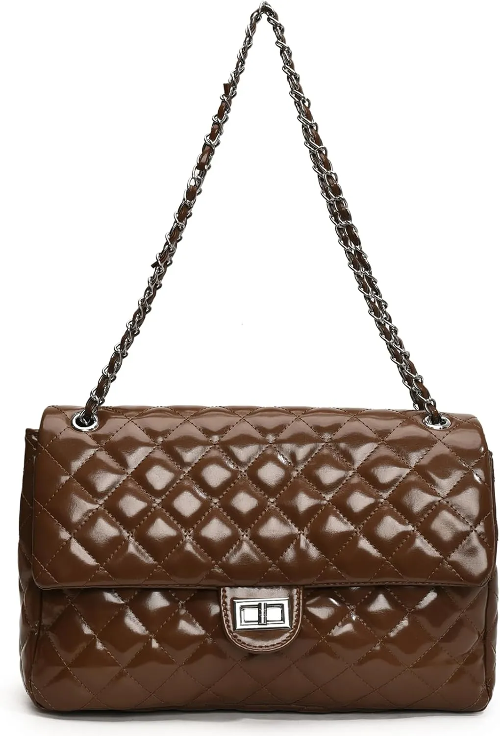 Eslcorri Crossbody Purses for Women Quilted Shoulder Bag Medium Chain Purse Trendy Ladies Handbag PU Leather Pocketbooks