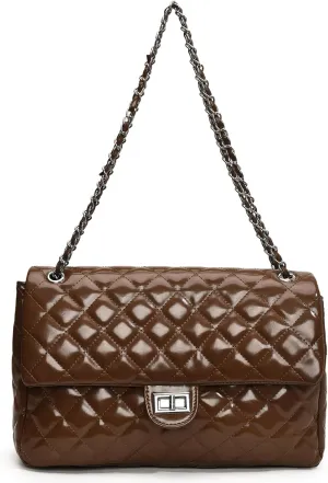 Eslcorri Crossbody Purses for Women Quilted Shoulder Bag Medium Chain Purse Trendy Ladies Handbag PU Leather Pocketbooks