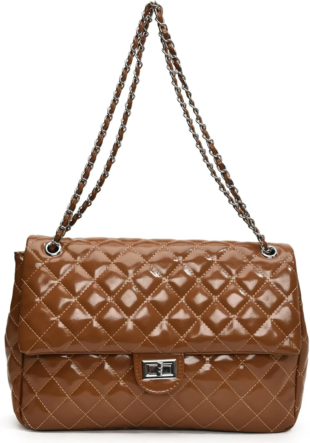 Eslcorri Crossbody Purses for Women Quilted Shoulder Bag Medium Chain Purse Trendy Ladies Handbag PU Leather Pocketbooks