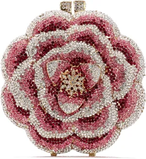 Evening Bags Women's AAA Rhinestone Pink Flower Shape Handmade Metal Chain Diamond Clutches