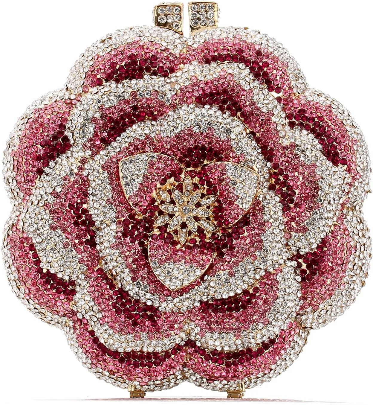Evening Bags Women's AAA Rhinestone Pink Flower Shape Handmade Metal Chain Diamond Clutches