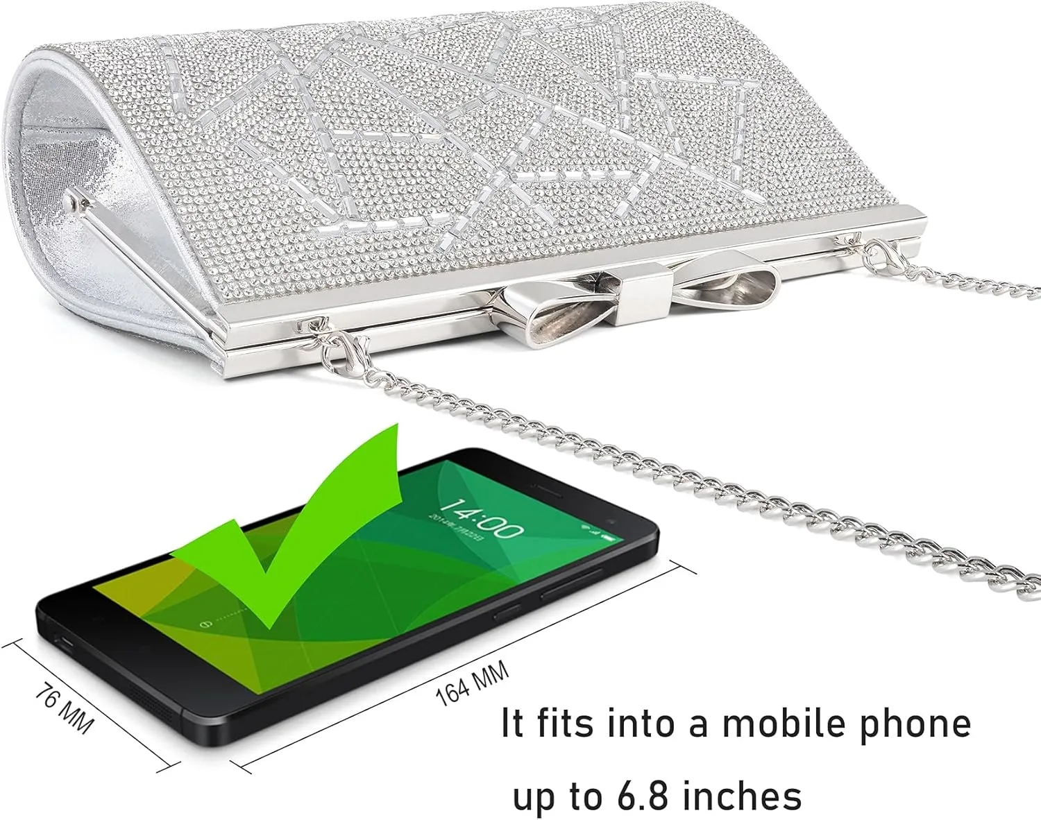Evening Clutch Bag Cocktail Prom Sparkly Rhinestone Crystal Bride and Bridesmaid Wedding Party Formal Purses for Women