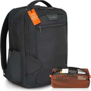 Everki ECO Studio Expandable Backpack (EKP118E-ECO) with Orange Accessory Pouch - Expandable Laptop Backpack with 15" Compartment, 26L Capacity - Expandable Backpack & Accessory Pouch Bundle