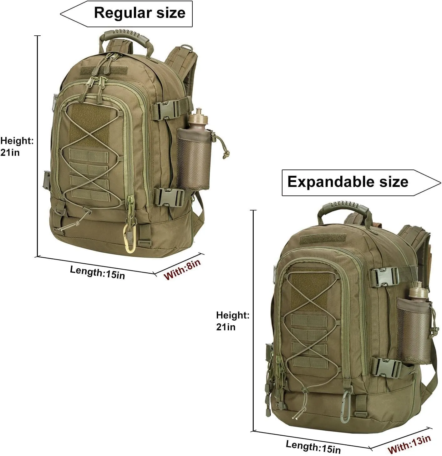 Expandable 40-64L Military Tactical Backpack 3 Day Bag Hiking Gym Sport Camping
