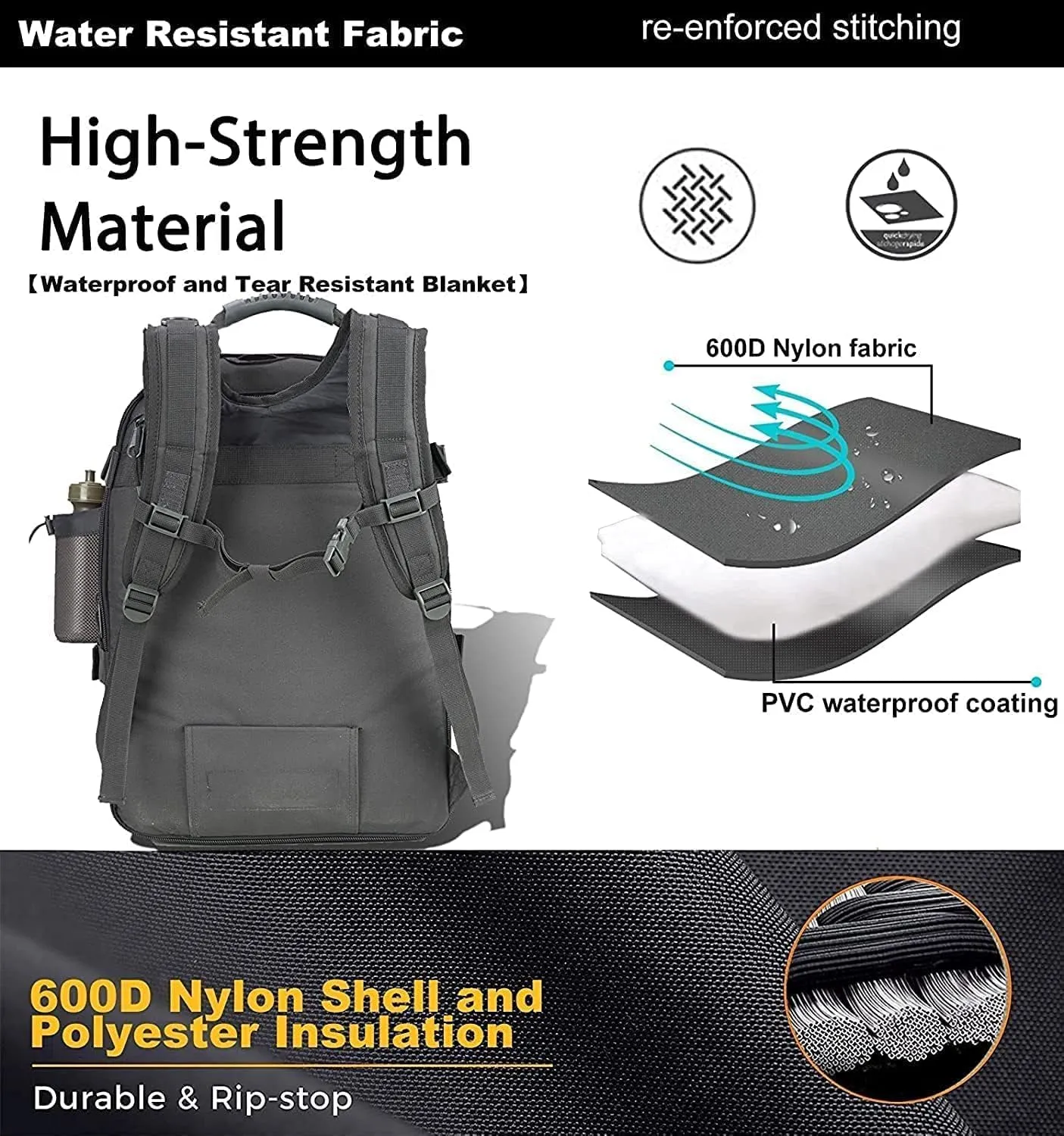Expandable 40-64L Military Tactical Backpack 3 Day Bag Hiking Gym Sport Camping