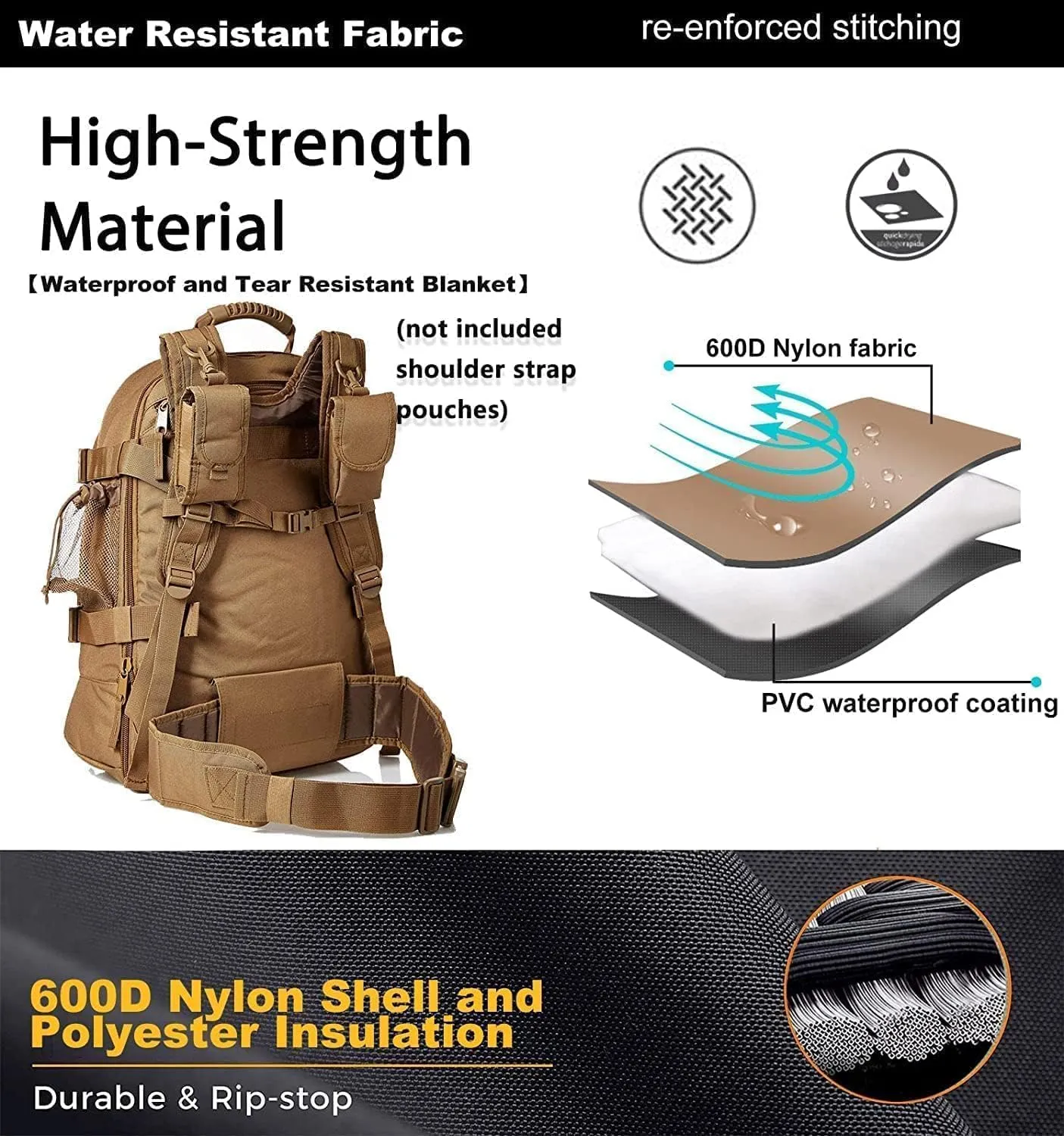 Expandable 40-64L Military Tactical Backpack 3 Day Bag Hiking Gym Sport Camping