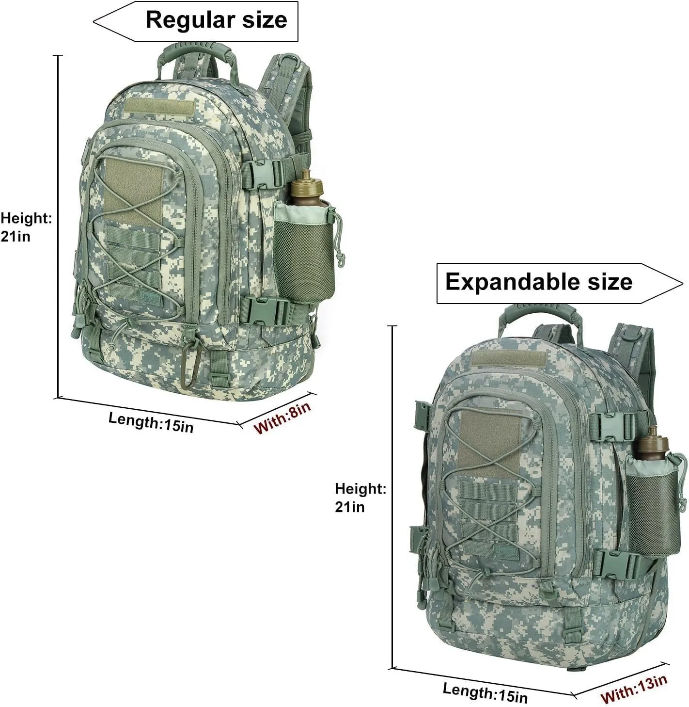 Expandable 40-64L Military Tactical Backpack 3 Day Bag Hiking Gym Sport Camping