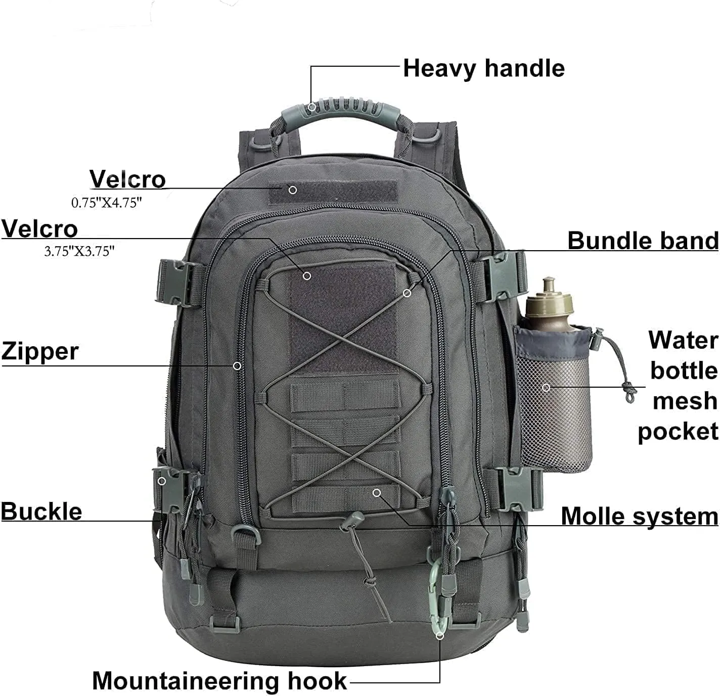 Expandable 40-64L Military Tactical Backpack 3 Day Bag Hiking Gym Sport Camping