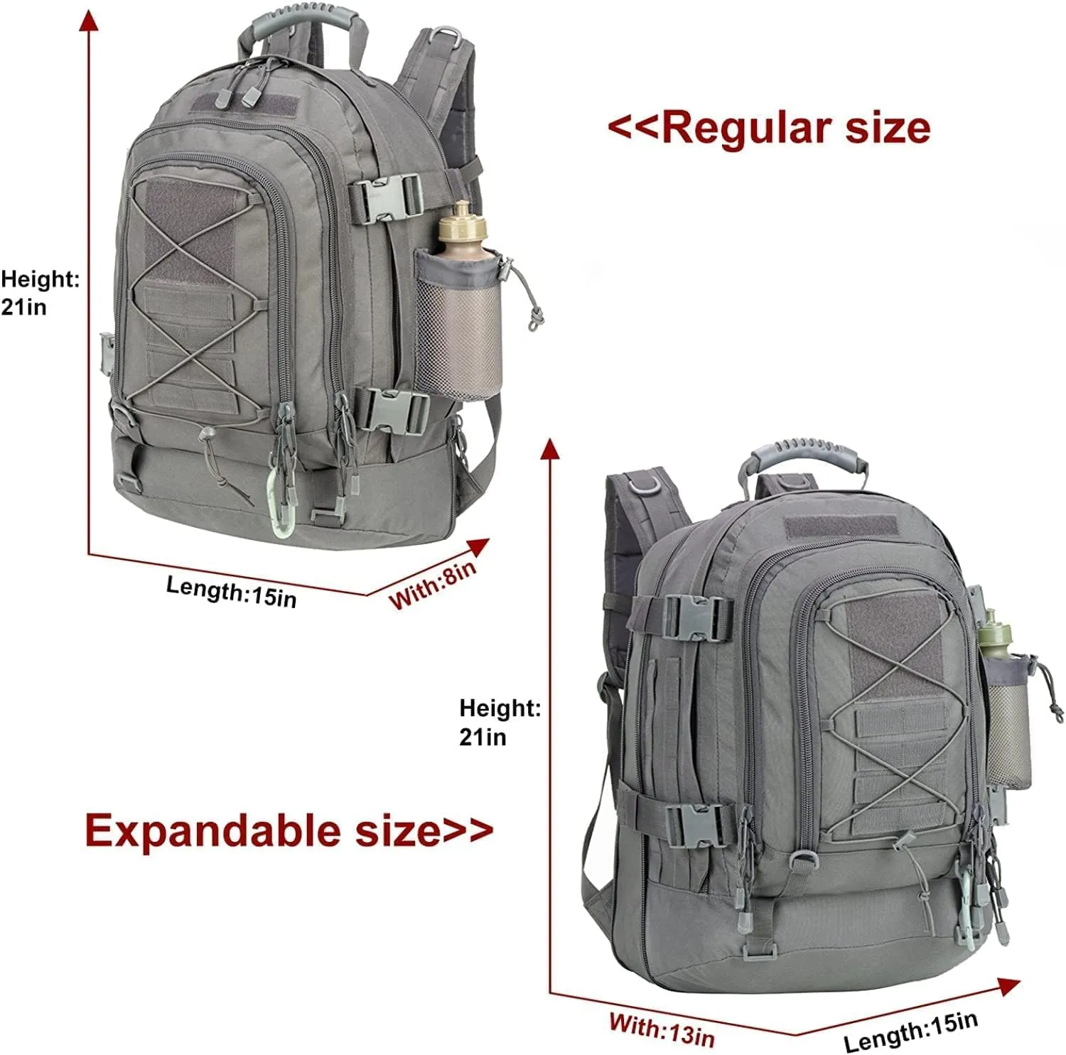 Expandable 40-64L Military Tactical Backpack 3 Day Bag Hiking Gym Sport Camping