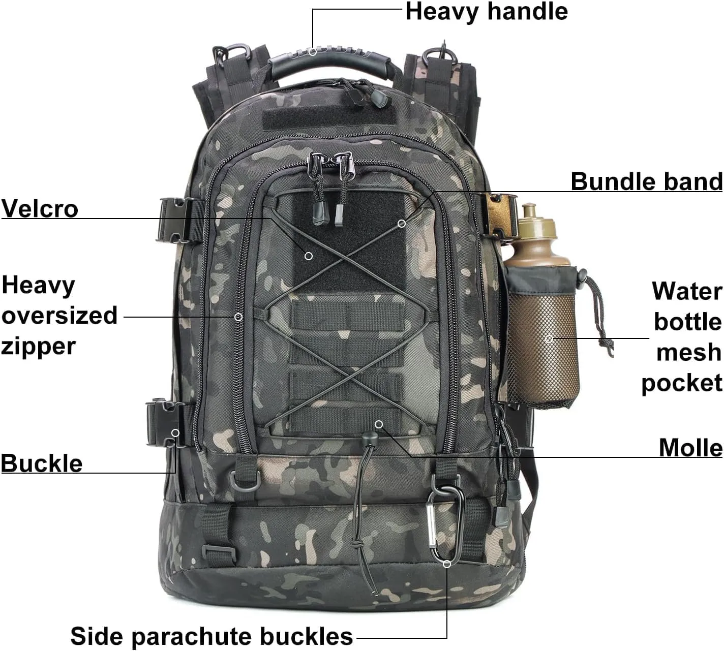 Expandable 40-64L Military Tactical Backpack 3 Day Bag Hiking Gym Sport Camping