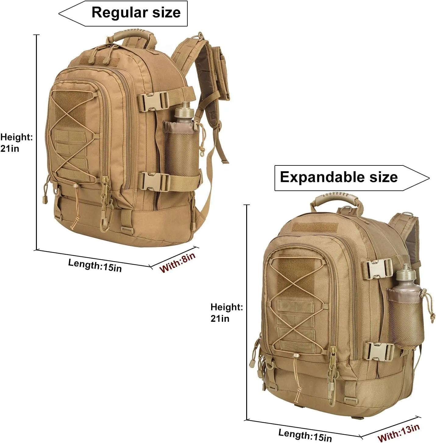 Expandable 40-64L Military Tactical Backpack 3 Day Bag Hiking Gym Sport Camping