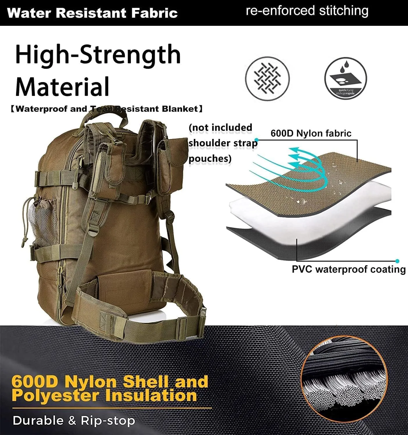 Expandable 40-64L Military Tactical Backpack 3 Day Bag Hiking Gym Sport Camping