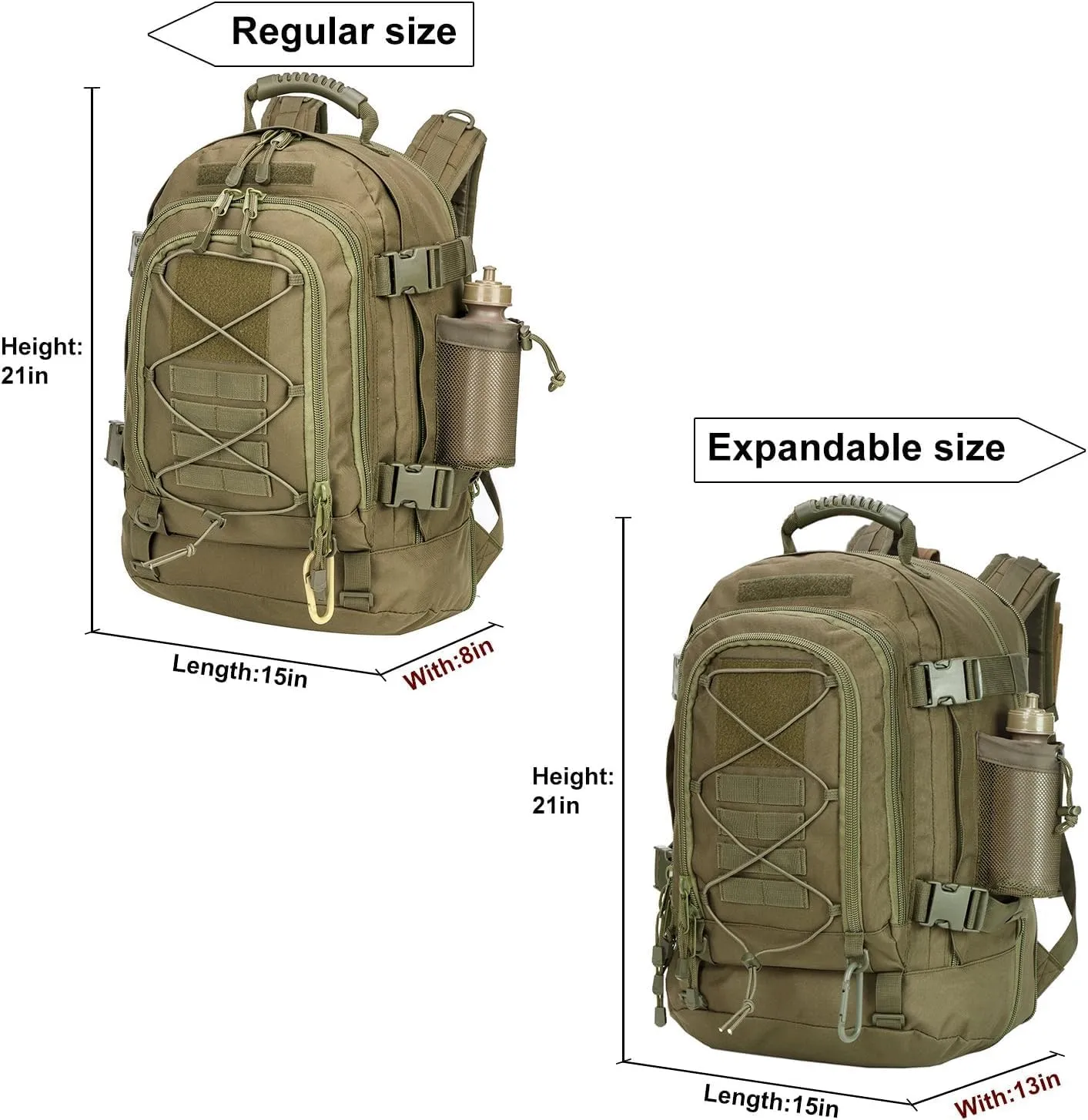 Expandable 40-64L Military Tactical Backpack 3 Day Bag Hiking Gym Sport Camping