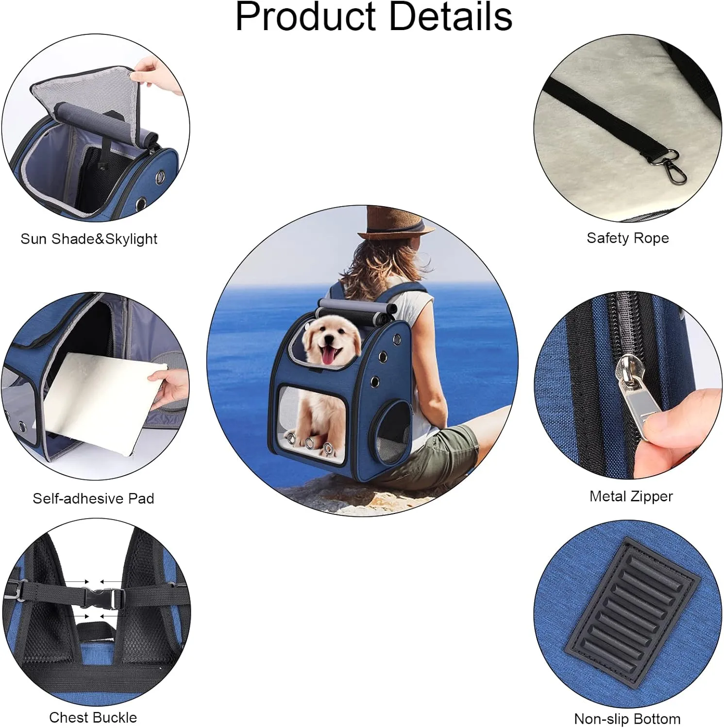 Expandable Pet Carrier Backpack for Cats, Dogs and Small Animals, Portable Pet Travel Carrier, Super Ventilated Design, Airline Approved, Ideal for Traveling/Hiking/Camping, Blue