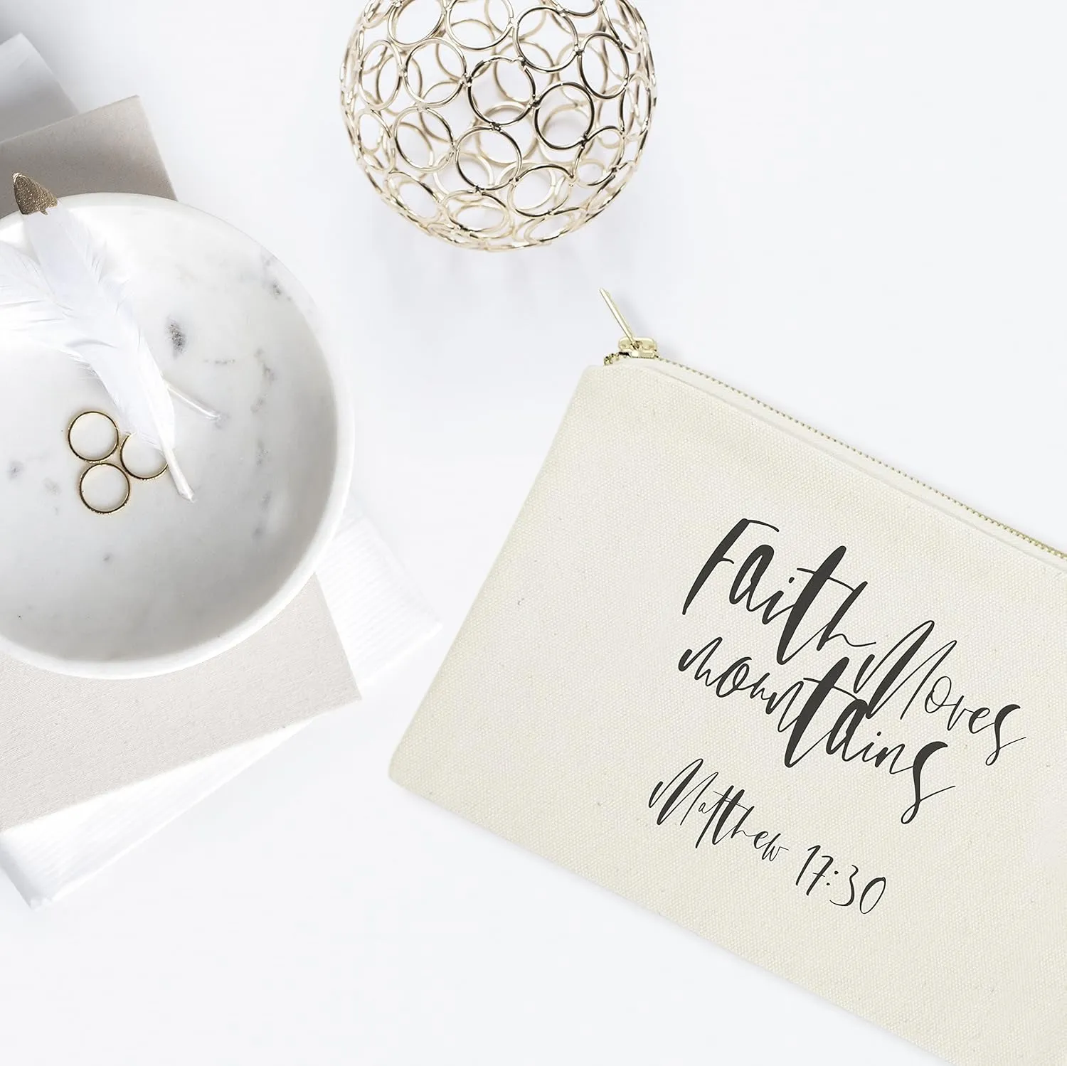 Faith Moves Mountains, Matthew 17:30 Religious Bible Verse Cosmetic Bag, Makeup and Travel Pouch