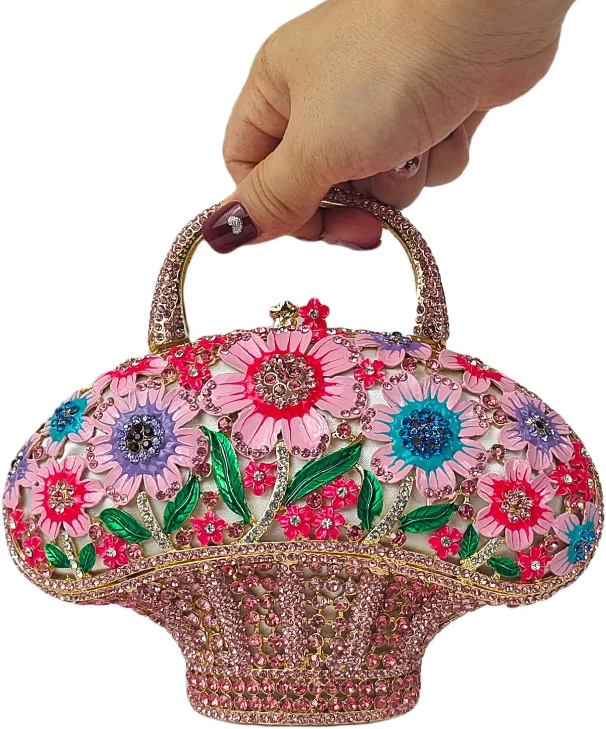 Fancy Vintage Flower Crystal Clutch Sunflower Basket Rhinestone Purse Women Evening Bag Party Cocktail Bag