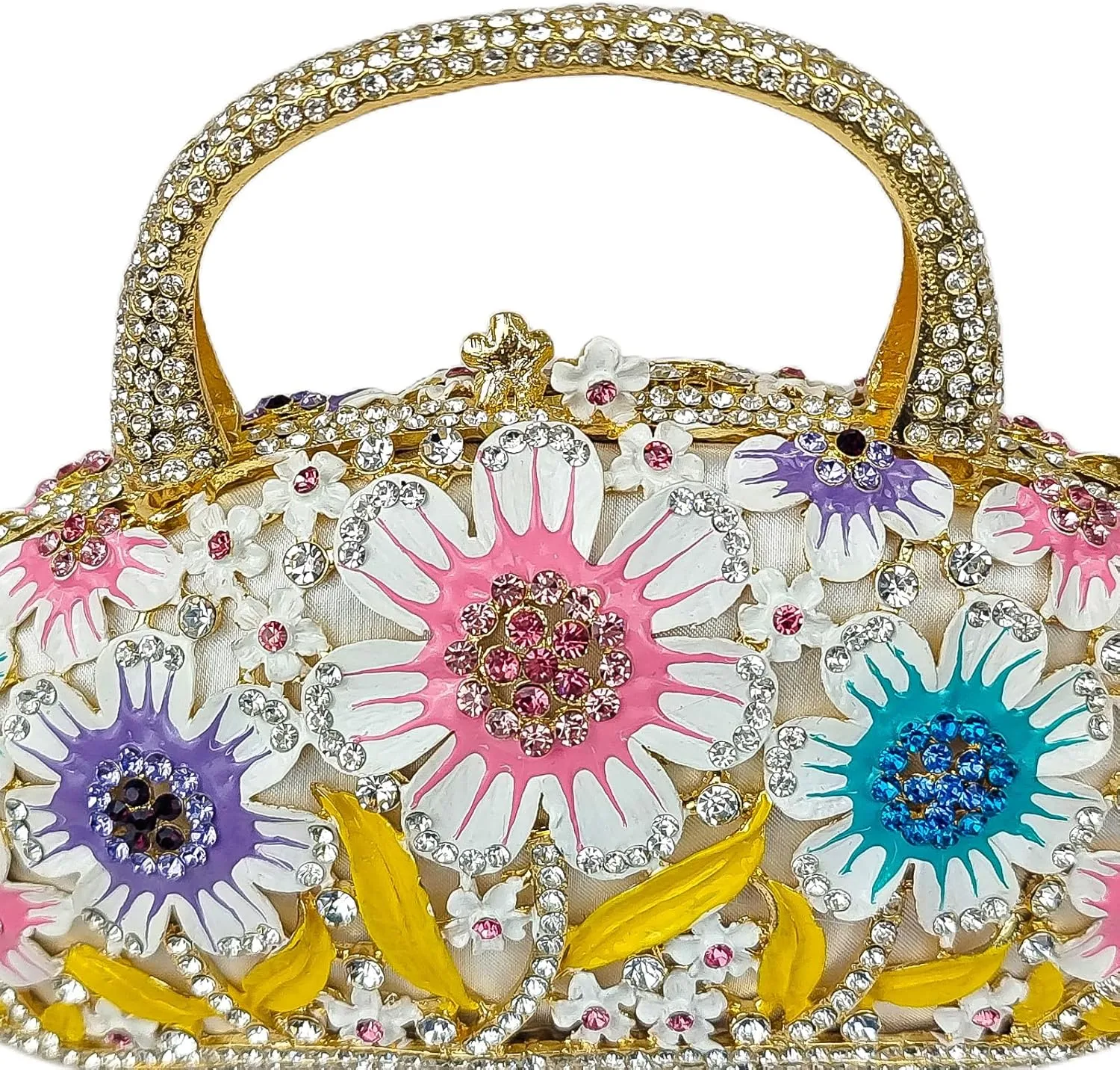 Fancy Vintage Flower Crystal Clutch Sunflower Basket Rhinestone Purse Women Evening Bag Party Cocktail Bag