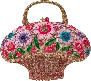 Fancy Vintage Flower Crystal Clutch Sunflower Basket Rhinestone Purse Women Evening Bag Party Cocktail Bag