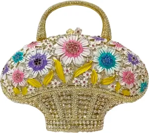 Fancy Vintage Flower Crystal Clutch Sunflower Basket Rhinestone Purse Women Evening Bag Party Cocktail Bag