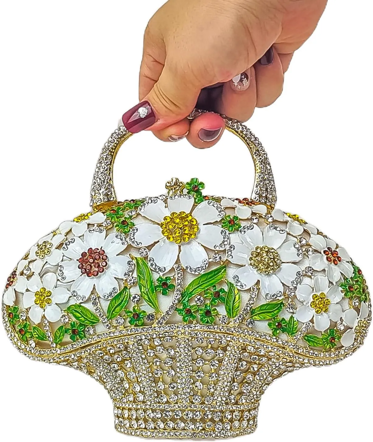 Fancy Vintage Flower Crystal Clutch Sunflower Basket Rhinestone Purse Women Evening Bag Party Cocktail Bag
