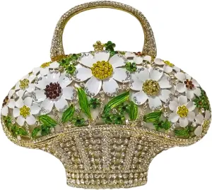 Fancy Vintage Flower Crystal Clutch Sunflower Basket Rhinestone Purse Women Evening Bag Party Cocktail Bag