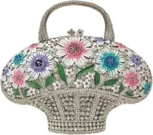 Fancy Vintage Flower Crystal Clutch Sunflower Basket Rhinestone Purse Women Evening Bag Party Cocktail Bag