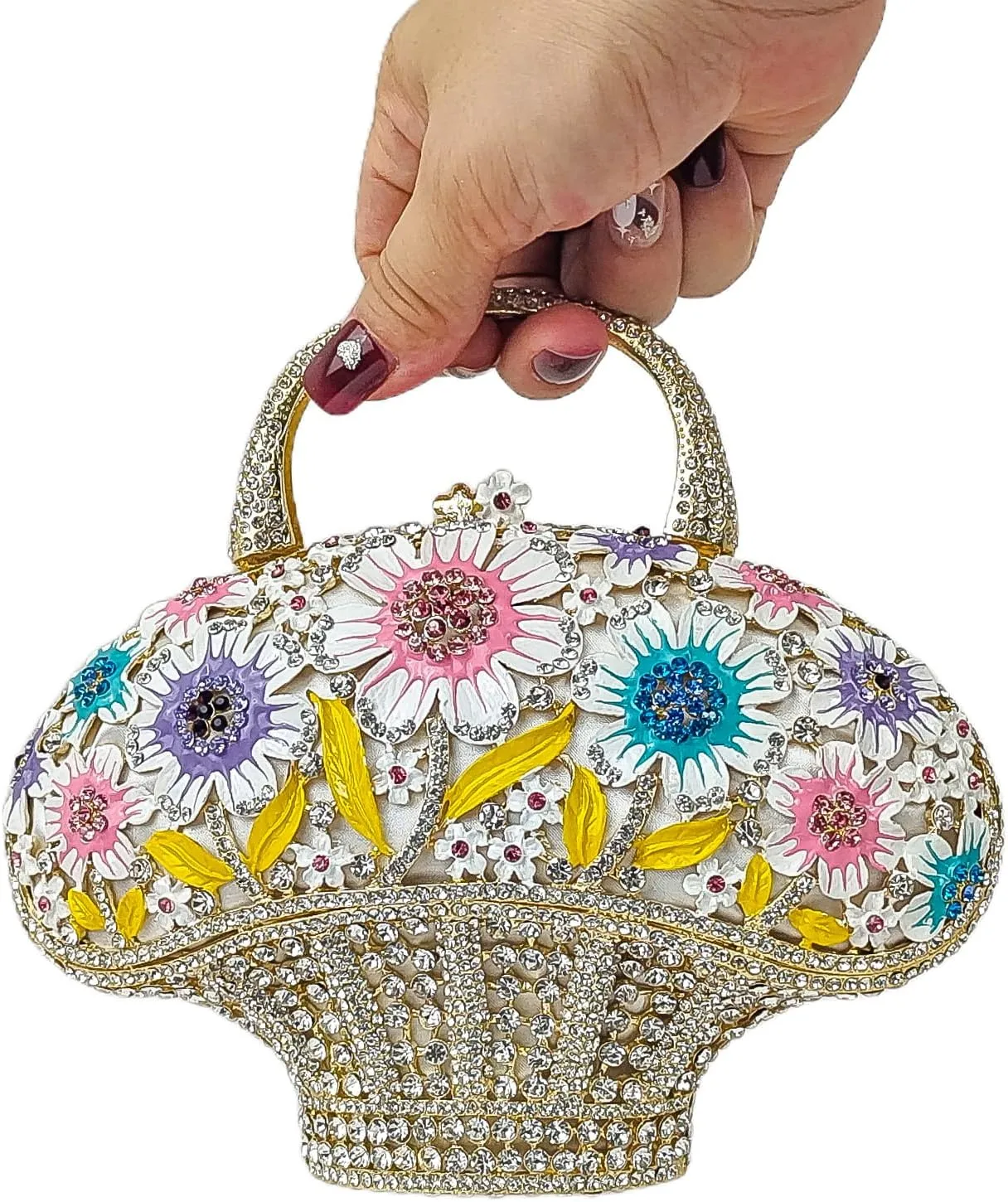 Fancy Vintage Flower Crystal Clutch Sunflower Basket Rhinestone Purse Women Evening Bag Party Cocktail Bag