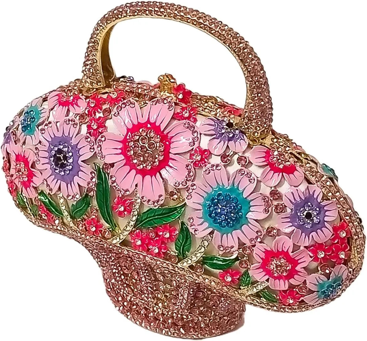 Fancy Vintage Flower Crystal Clutch Sunflower Basket Rhinestone Purse Women Evening Bag Party Cocktail Bag