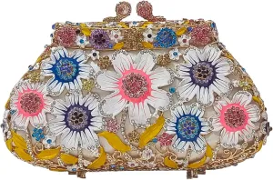 Fancy Vintage Flower Rhinestone Clutch Multicolor Floral Crystal Evening Bag Purse Wedding Cocktail Bag