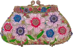 Fancy Vintage Flower Rhinestone Clutch Multicolor Floral Crystal Evening Bag Purse Wedding Cocktail Bag