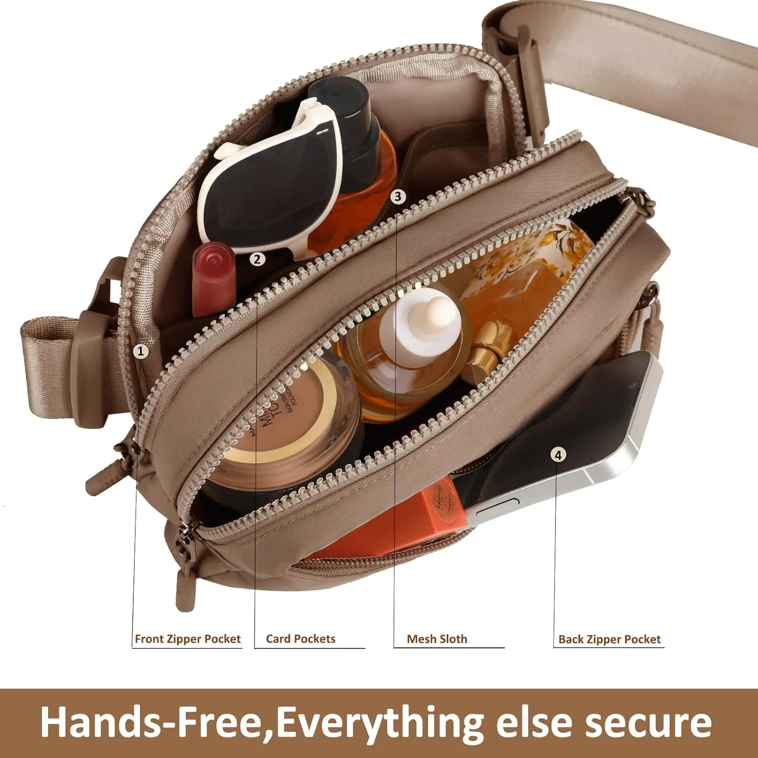 Fanny Belt Bag Waist Pack Crossbody Bags Bum Bag for Running Hiking Travel Workout Adjustable Strap for Women Brown