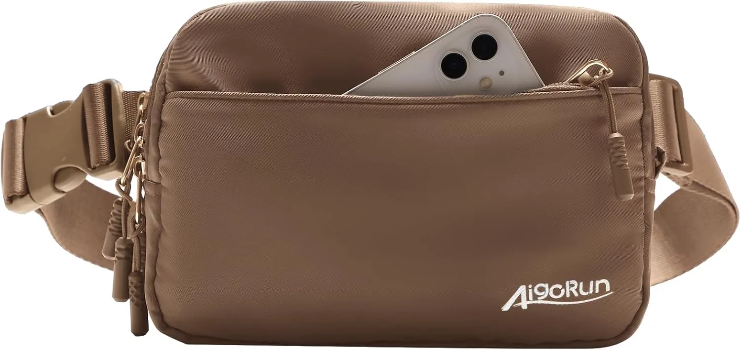 Fanny Belt Bag Waist Pack Crossbody Bags Bum Bag for Running Hiking Travel Workout Adjustable Strap for Women Brown