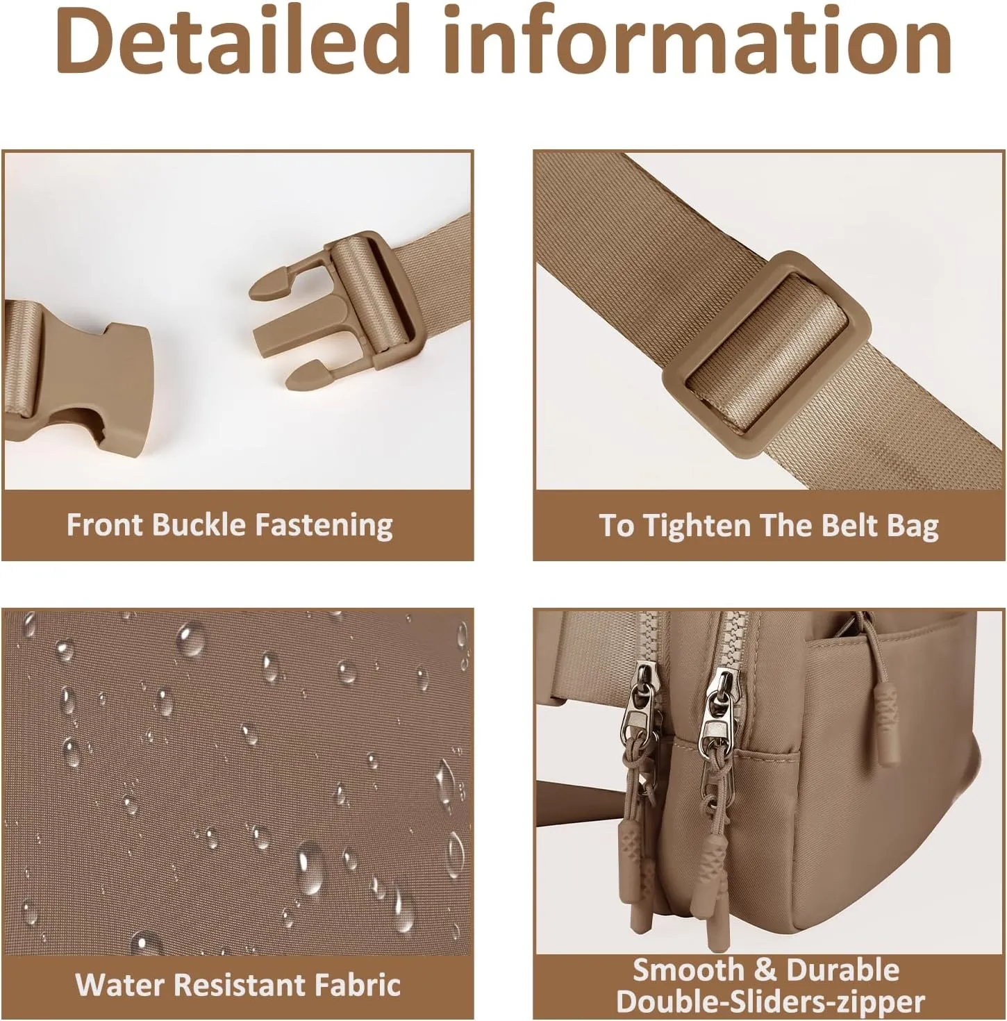 Fanny Belt Bag Waist Pack Crossbody Bags Bum Bag for Running Hiking Travel Workout Adjustable Strap for Women Brown