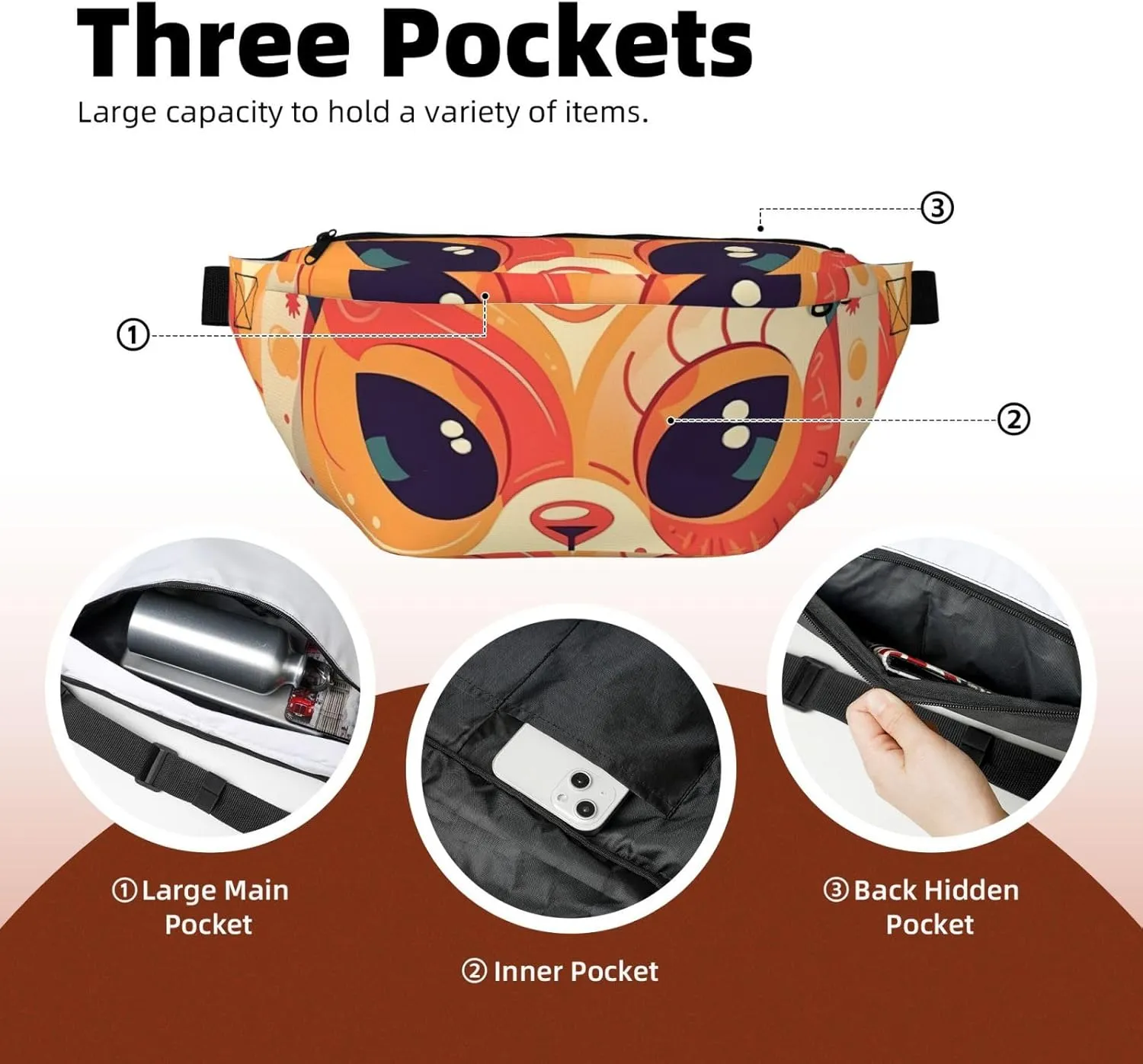Fanny Pack for Men Women Patterned Cat Head Belt Bag with Adjustable Strap Fashion Waist Bag Waist Pack for Travel