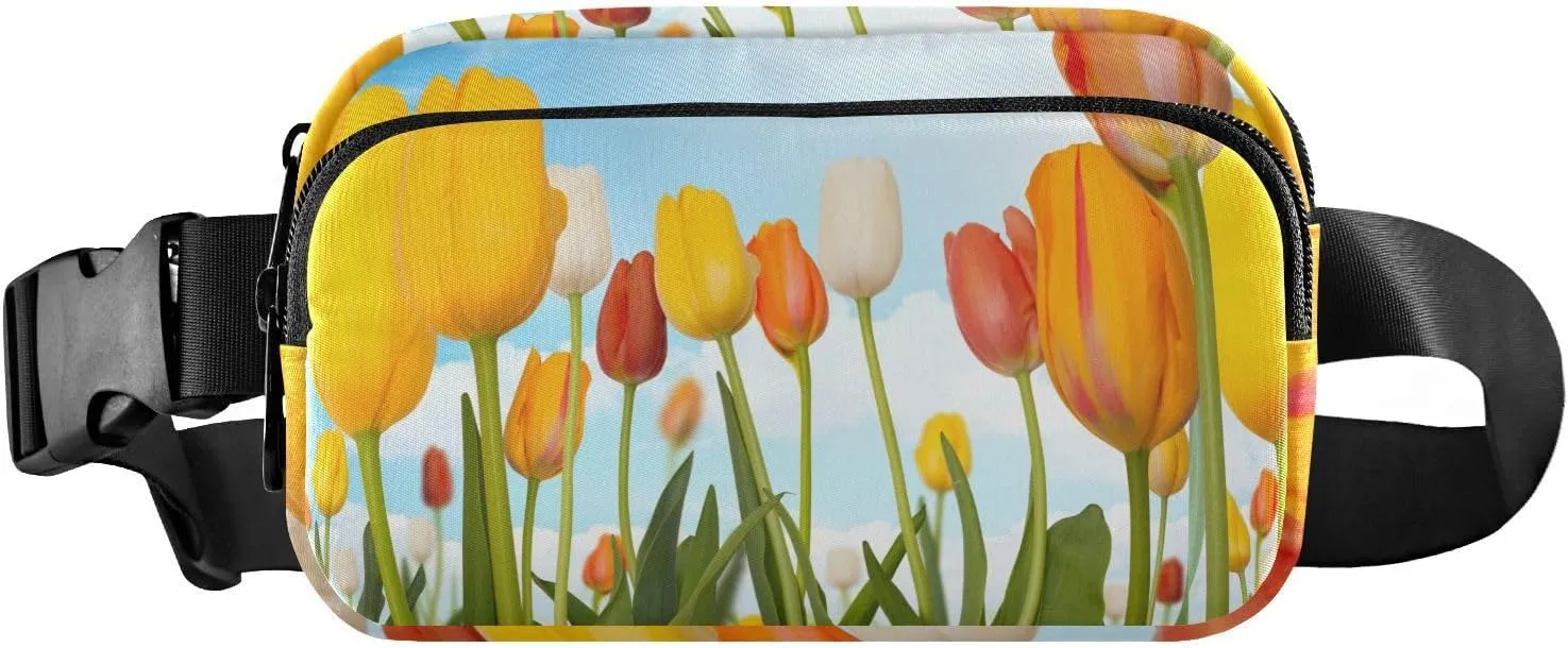 Fanny Pack Waist Bag for Men Women Tulips in A Green Field Crossbody Fashion Waist Packs Belt Bag with Adjustable Strap for Traveling, Hiking, Jogging, Cycling