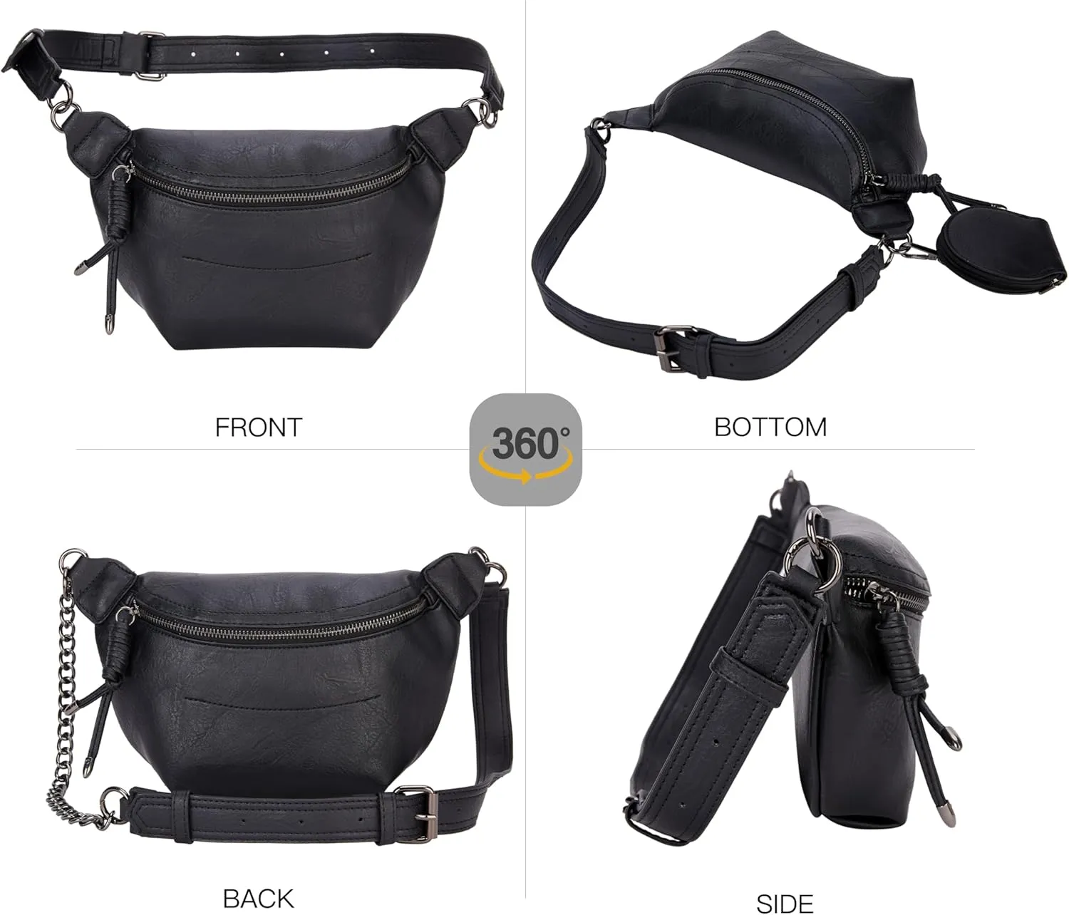 Fanny Packs Waist Bag for Women-Fashion Crossbody Bags Chest Purses Belt Bag with 2 Adjustable Strap (B-Black)