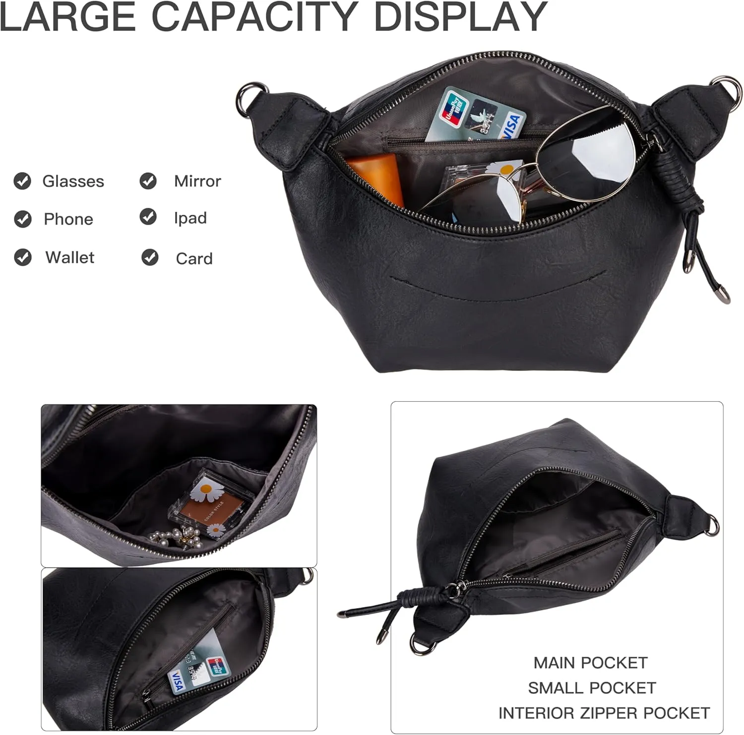 Fanny Packs Waist Bag for Women-Fashion Crossbody Bags Chest Purses Belt Bag with 2 Adjustable Strap (B-Black)