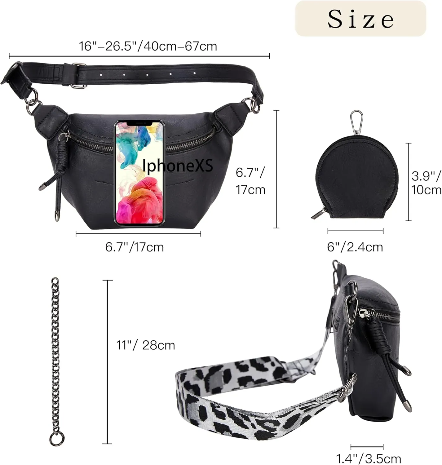 Fanny Packs Waist Bag for Women-Fashion Crossbody Bags Chest Purses Belt Bag with 2 Adjustable Strap (B-Black)
