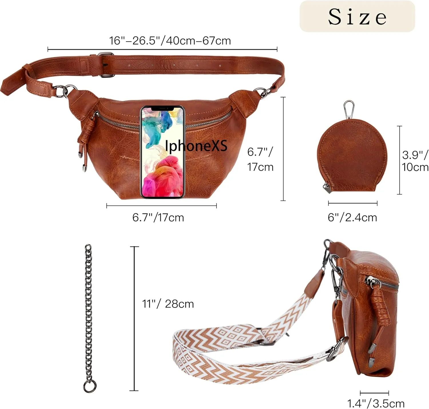 Fanny Packs Waist Bag for Women-Fashion Crossbody Bags Chest Purses Belt Bag with 2 Adjustable Strap (B-Brown)