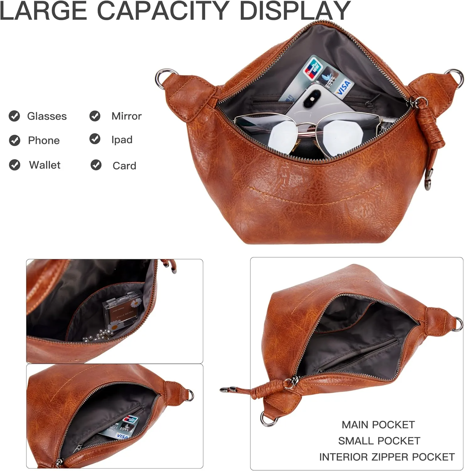 Fanny Packs Waist Bag for Women-Fashion Crossbody Bags Chest Purses Belt Bag with 2 Adjustable Strap (B-Brown)