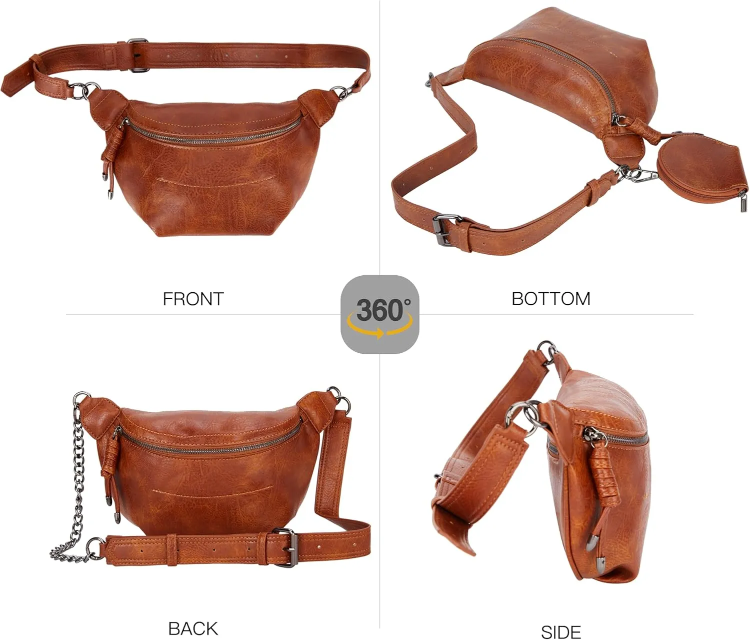 Fanny Packs Waist Bag for Women-Fashion Crossbody Bags Chest Purses Belt Bag with 2 Adjustable Strap (B-Brown)