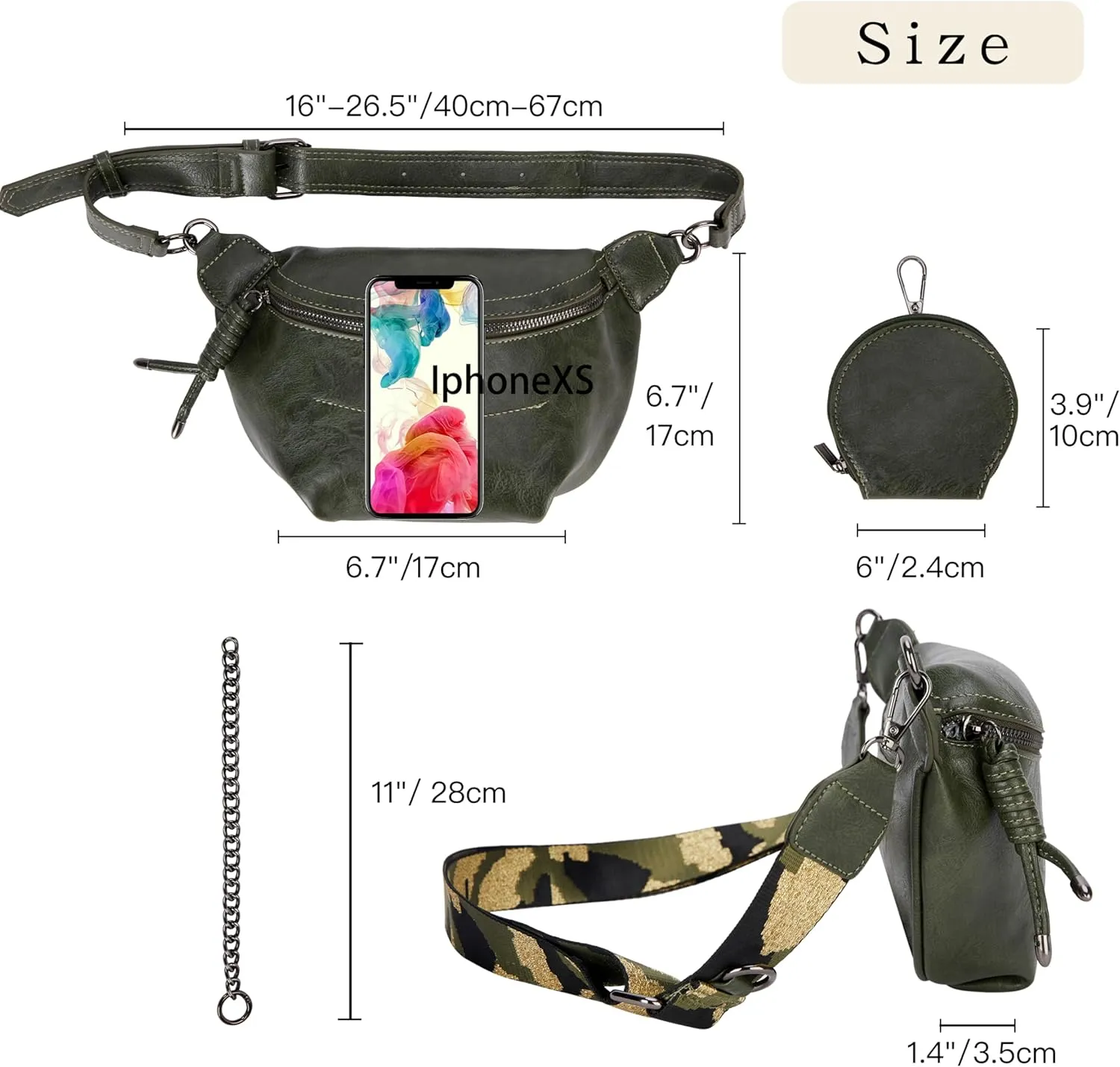 Fanny Packs Waist Bag for Women-Fashion Crossbody Bags Chest Purses Belt Bag with 2 Adjustable Strap (B-Green)