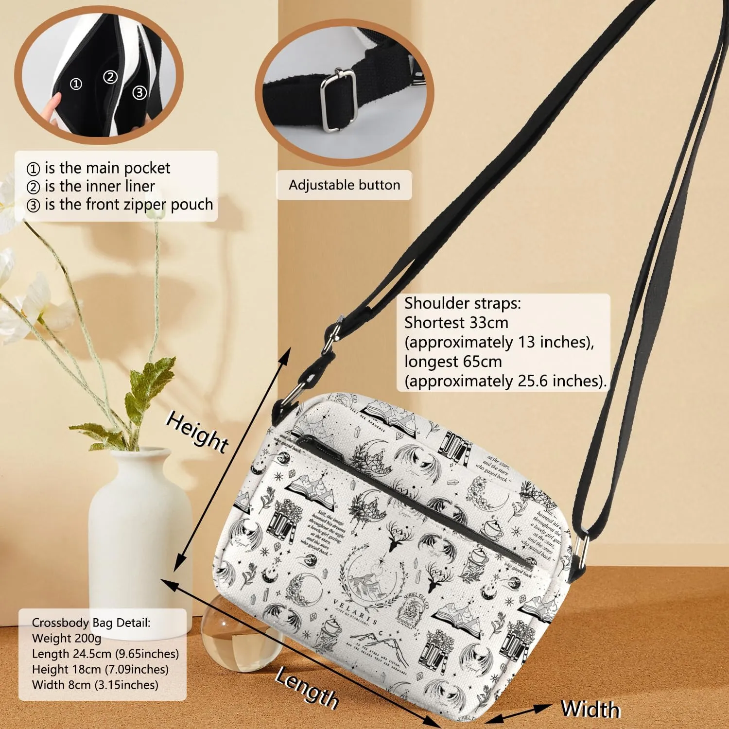Fantasy Novel Inspire Crossbody Bag Velaris City Merch Night Court Inspire Messenger Bag Literary Theme Gift