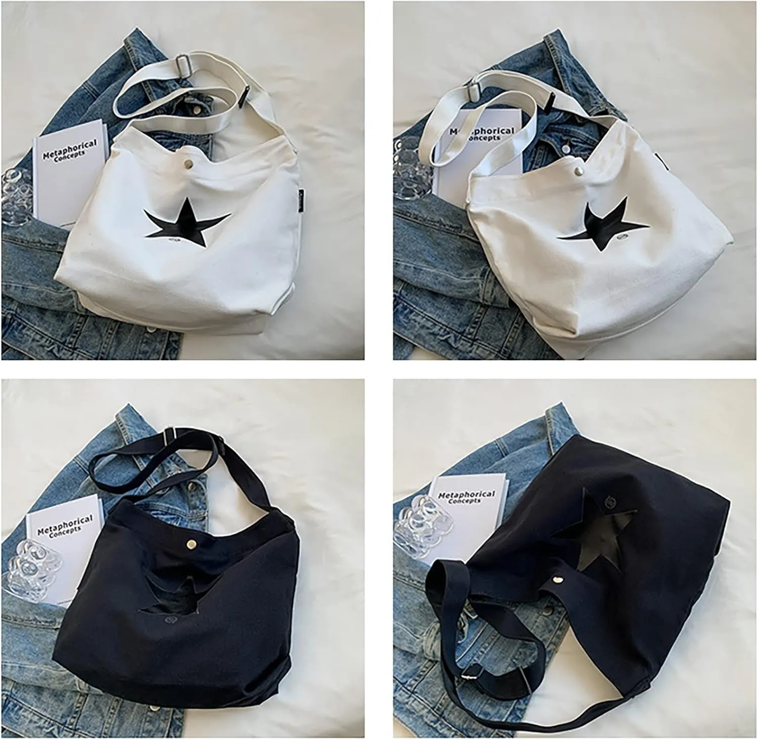 Fashion star canvas shoulder bag for men and women casual big travel bag leather messenger bag