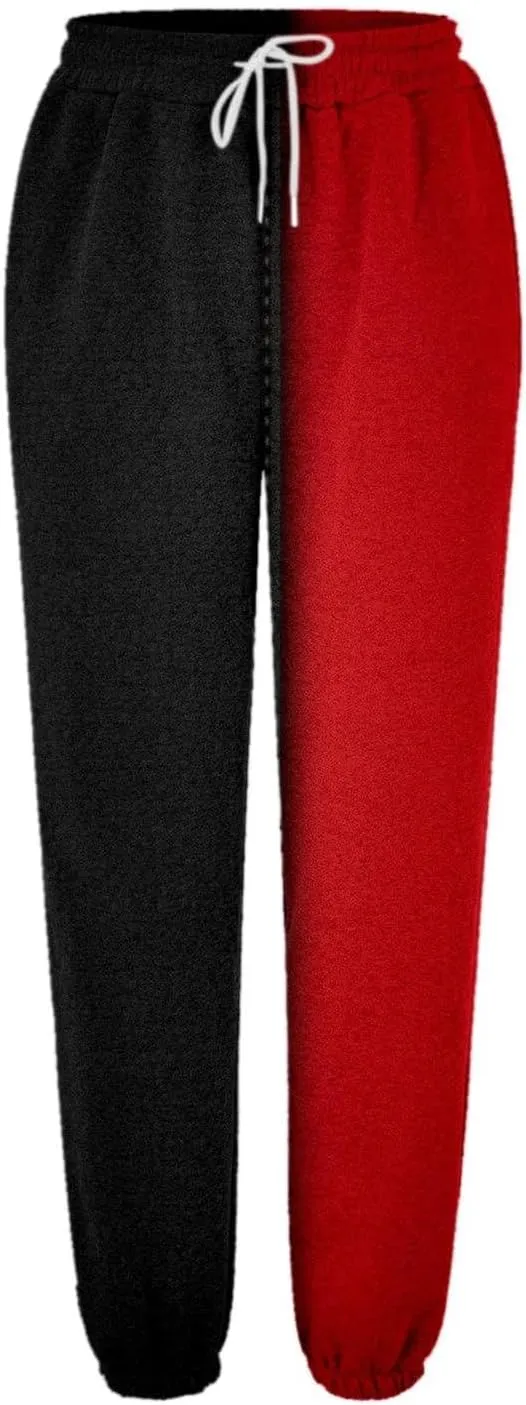 Fashion Two Tone Sweatpants for Women Casual Loose Fit Drawstring Elastic Waistband Cinch Bottom Slacks Workout Sport Joggers