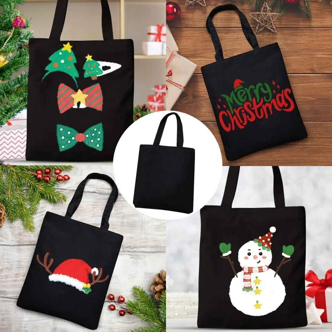 Faylapa 12 Pack Canvas Tote Bags,Heavy Duty Reusable Grocery Shopping Bag 12.2"x14.2" Blank Cotton Bags for Decorating Crafts DIY,Painting(Black)