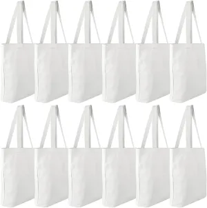 Faylapa 6 Pcs Canvas Tote Bags,Heavy Duty and Strong Easter Hunter Bag Shopping Grocery Bag Blank Cotton Bags for Decorating Crafts DIY,Painting (White, 13.6"x 15.3")