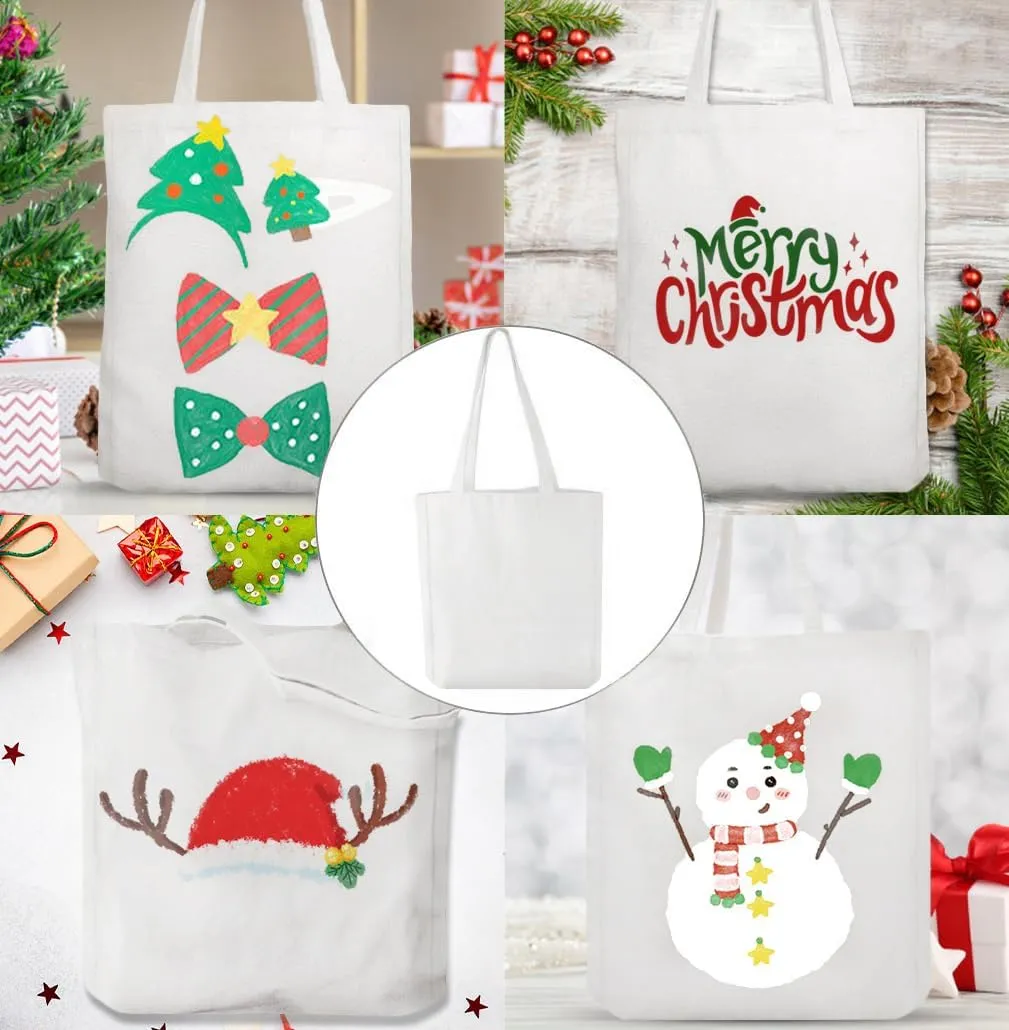 Faylapa 6 Pcs Canvas Tote Bags,Heavy Duty and Strong Easter Hunter Bag Shopping Grocery Bag Blank Cotton Bags for Decorating Crafts DIY,Painting (White, 13.6"x 15.3")