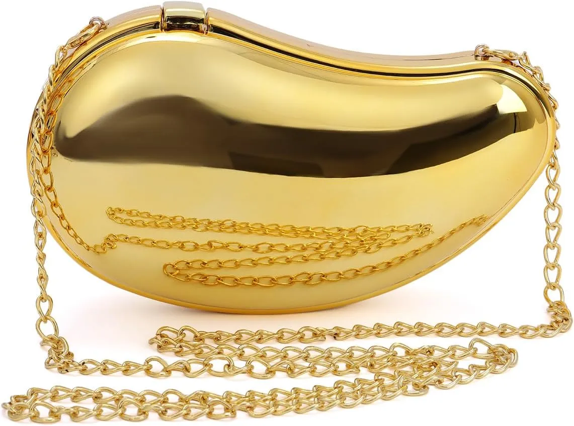 Fecialy Sparkly Acrylic Clutch Purse Women Metallic Acrylic Evening Bags Mango Shape Handbags for Bridal Party Prom